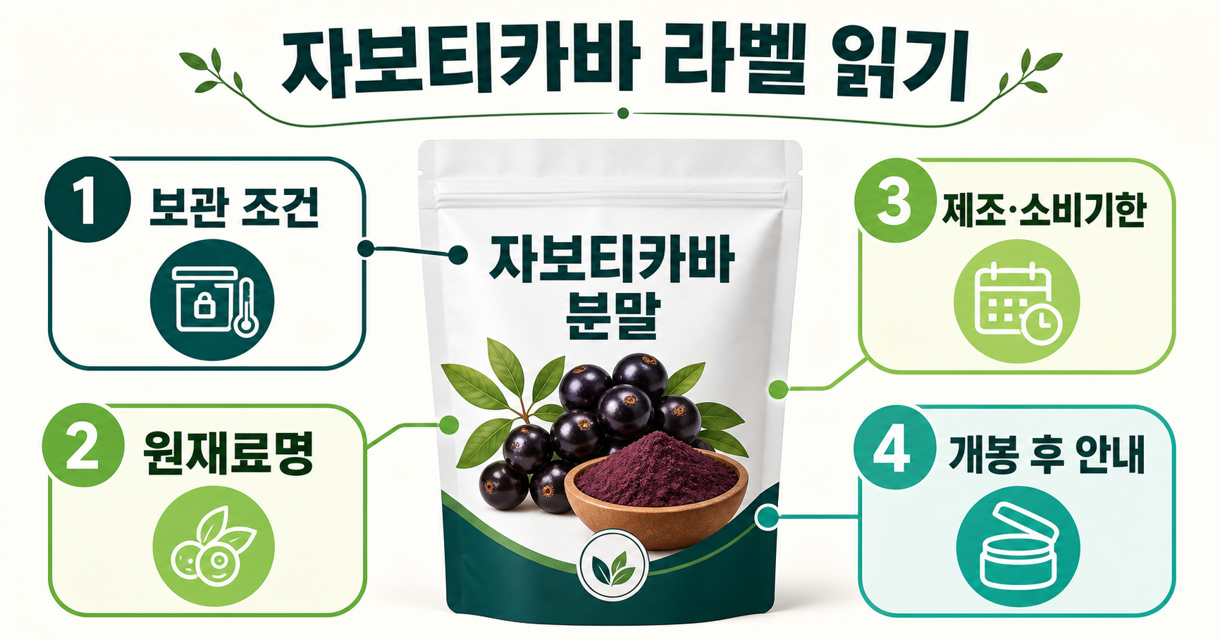 라벨에서 자보티카바 분말 보관 조건 확인하기